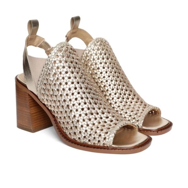 Saint G Women Black Leather Handcrafted Woven Open Toe Block Heel Sandals - Image 5